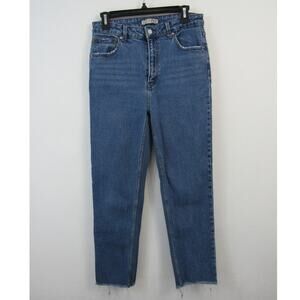 Denim Co. US 10 Jeans Straight Leg High Rise Frayed Hems Denim Medium Blue